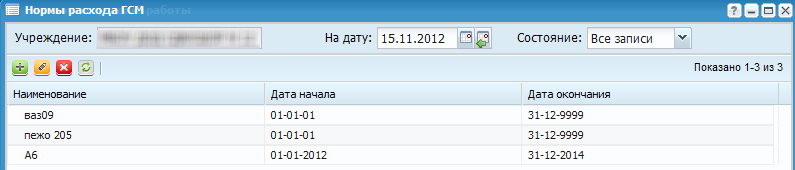 Справочник «Нормы расхода ГСМ»